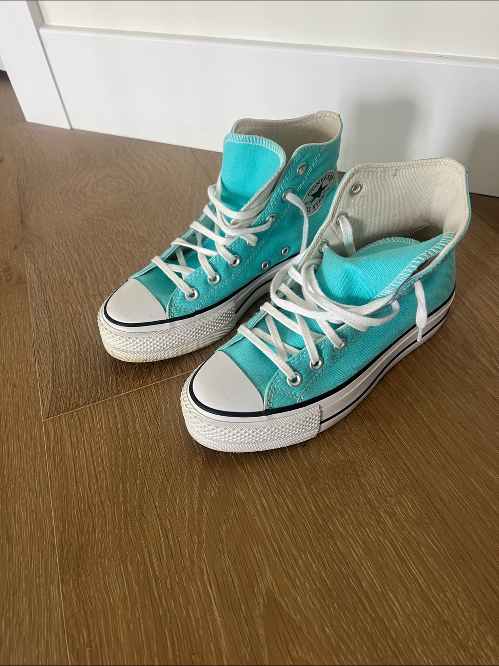 Converse High-Top Sneakers in Teal and White